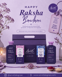 Happy Raksha Bandhan — the AN45° Rakhi Gift Hamper with a rakhi, roli and rice: celebrating the bond that protects, empowers and inspires