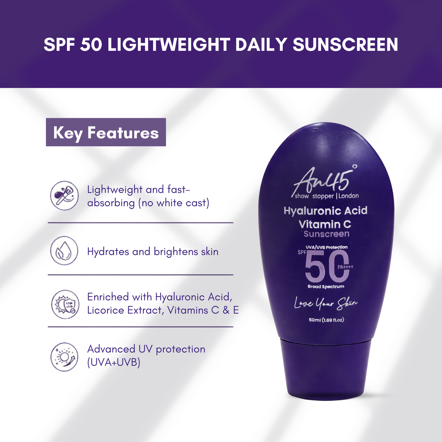 AN45° SPF 50 Sunscreen Fluid
