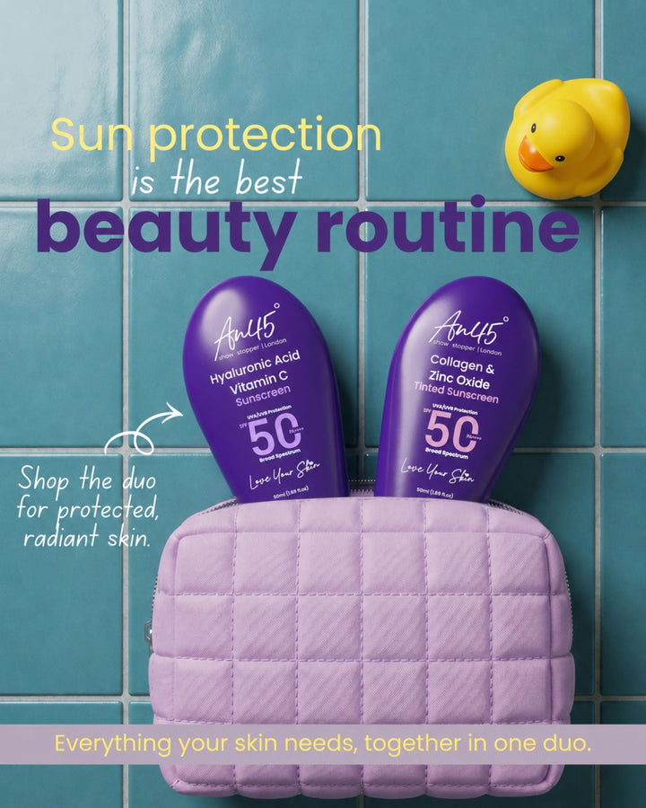 The AN45 SPF 50 Hyaluronic and Tinted sunscreen duo — sun protection is the best beauty routine