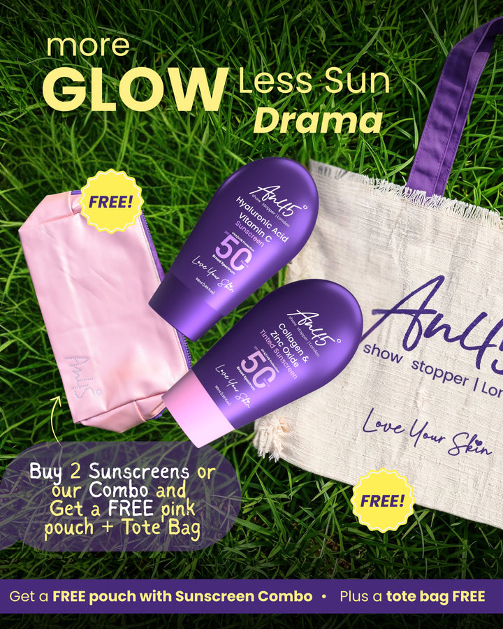 Buy two AN45 sunscreens or the Sunscreen Duo and get a free pink pouch and canvas tote bag