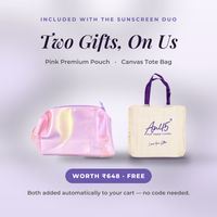 AN45 offer card — included with the sunscreen duo: Pink Premium Pouch + Canvas Tote Bag (auto)